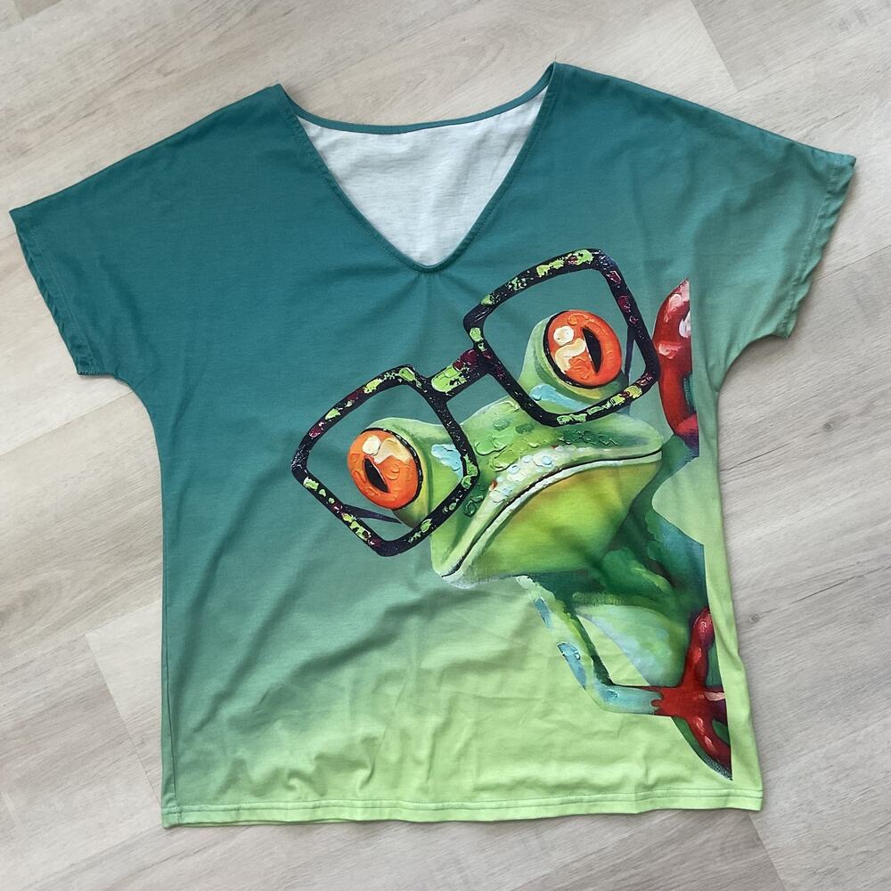 Tree Frog Wearing Glasses Funny Tee Shirt Womens Large AOP